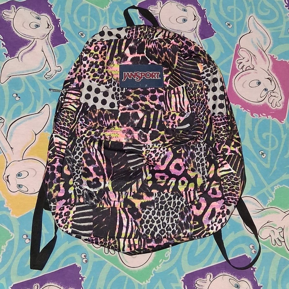 Jansport Superbreak Pink Pansy Muted Safari Animal Print Backpack Bag